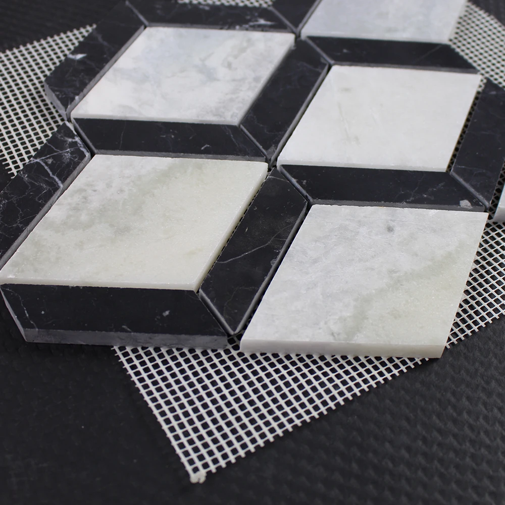 Black Marquina White Marble Rhombus  Wall Decoration Mosaic Tile  For Kitchen