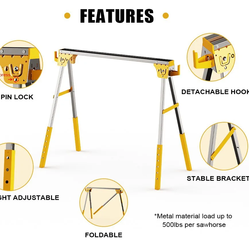 Foldable Multifunctional Saw Horse Iron Saw Wooden Frame Table Top Metal Bracket