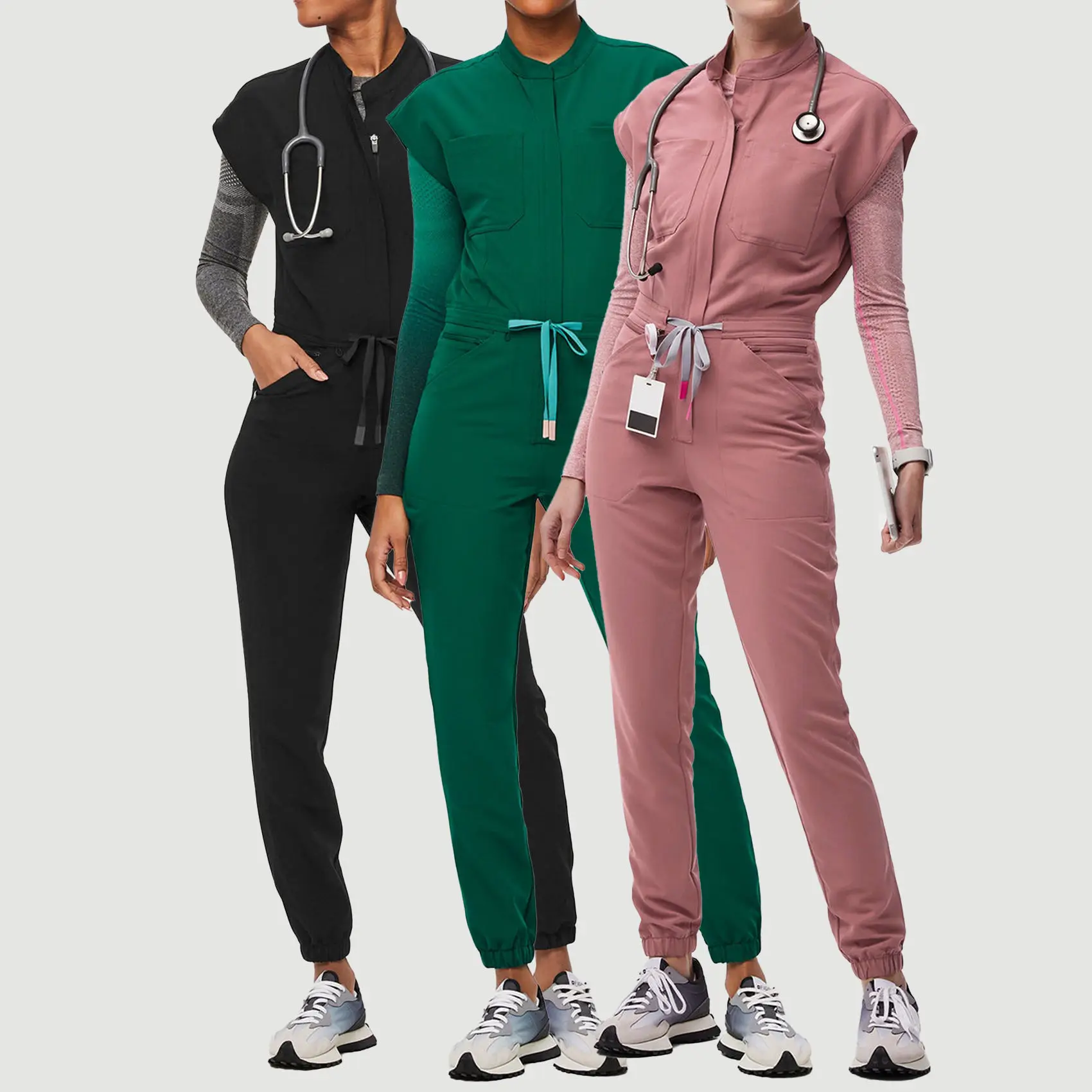 Wholesale elastic fashion cute female nursing nurse frosted uniform set fashion custom one-piece nursing frosted jumpsuit