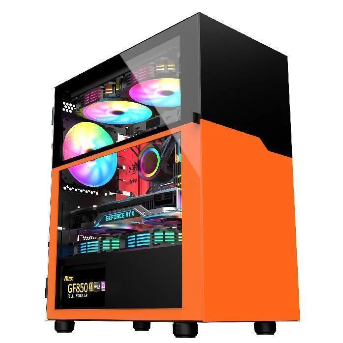 2024 New Design ATX Tempered Glass Mid Tower Micro USB PC Case Cooler Fan 120mm Gaming Computer Case Towers