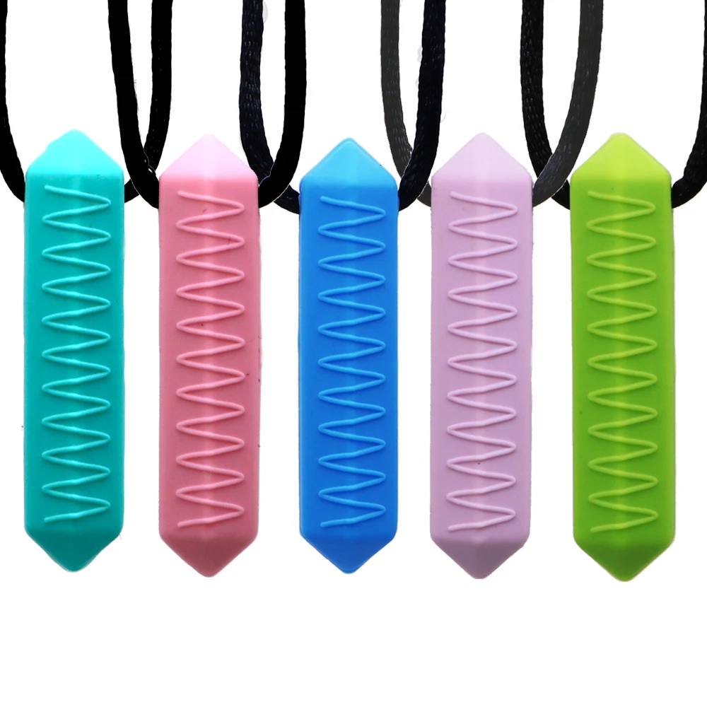 5 Pack Sensory Chew Necklace Includes 1 Bonus Pencil Toppers for Autism, ADHD, Biting & Teething Boys and Girls Silicone teether