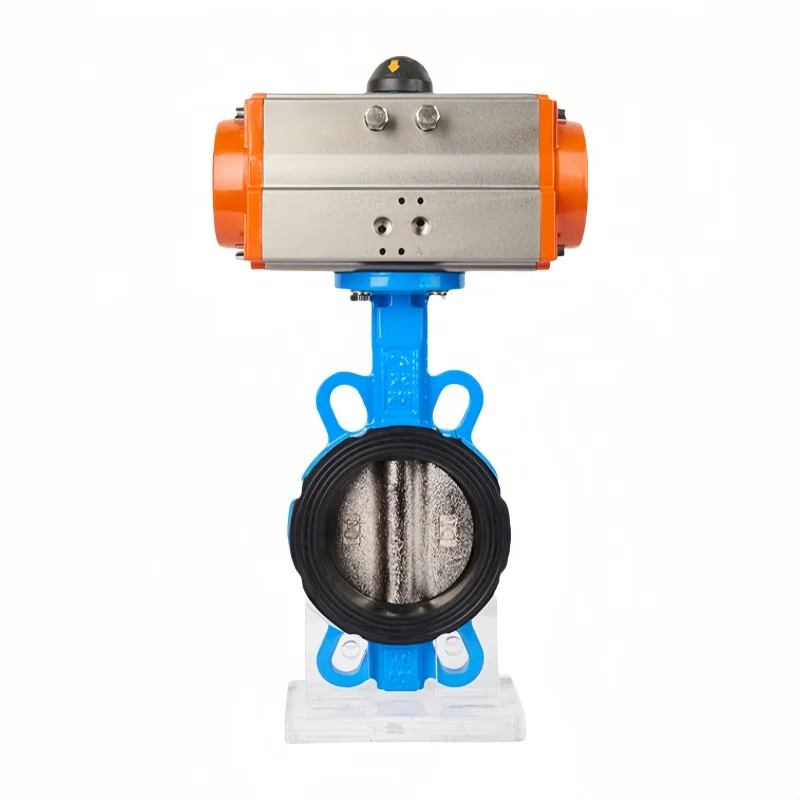 4 Inch Cast Iron Wafer Type Butterfly Valve EPDM Soft Sealed Ball Mill Malve Plate AT Double Acting Pneumatic Butterfly Valve