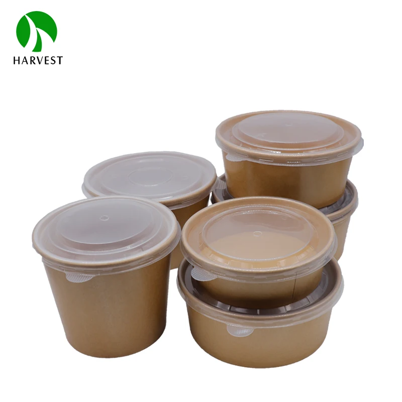 Пользовательский принт экологически чистый одноразовый контейнер из перерабатываемой бумаги крафт-бумага чашка для риса супа чаша салата с крышкой полипропилена