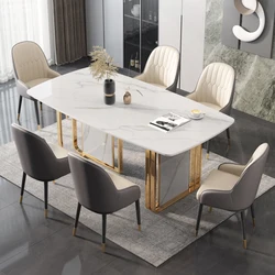 Luxury modern kitchen dining tables rectangular square shaped artificial slate top 6 seater steel leg slate dining table