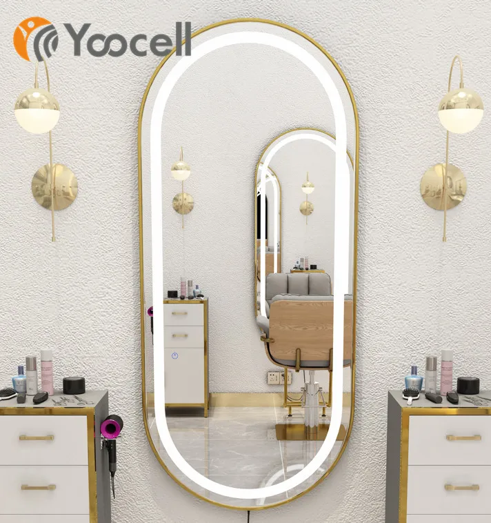  Yoocell одностороннее со светодиодной подсветкой высокое качество лидер продаж салонная мебель настенное зеркало с золотой рамкой для