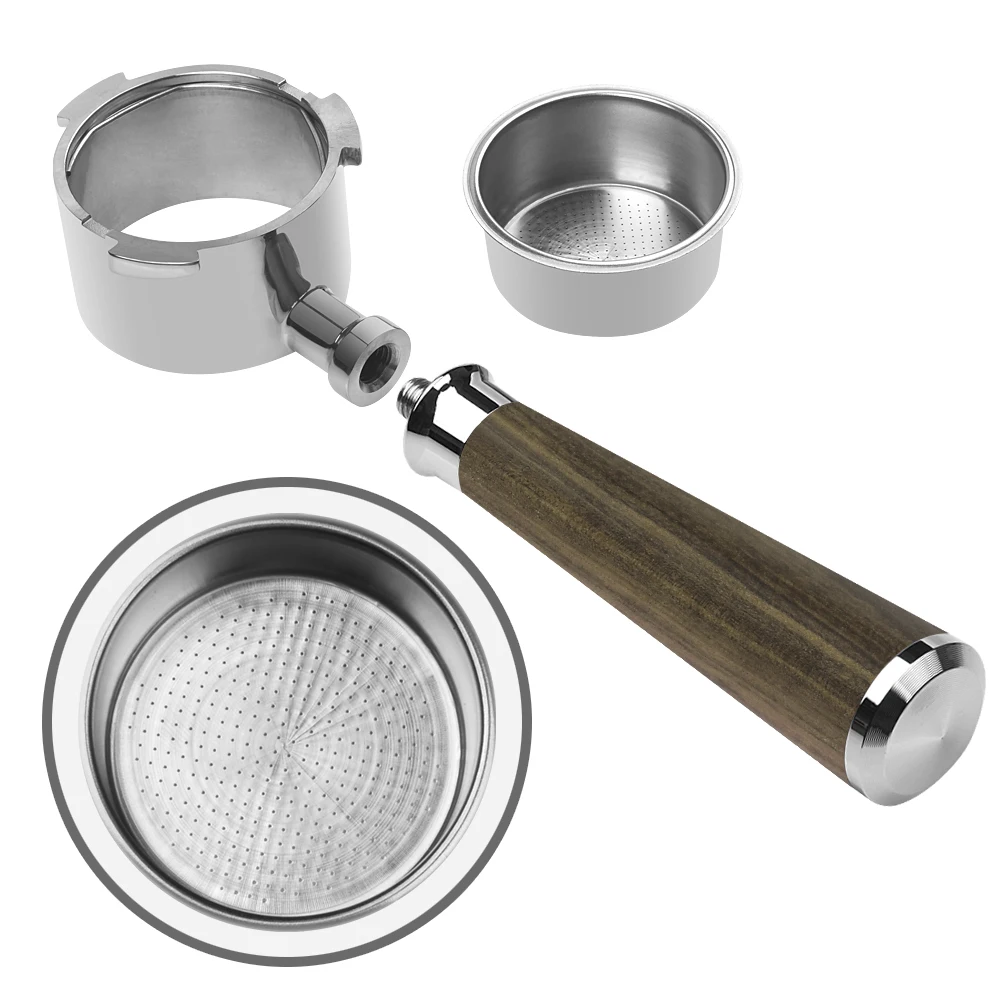 Black rosewood Handle 51 mm Coffee Portafilter 51mm Bottom Portafilter with 2 cups basket suitable for delonghi
