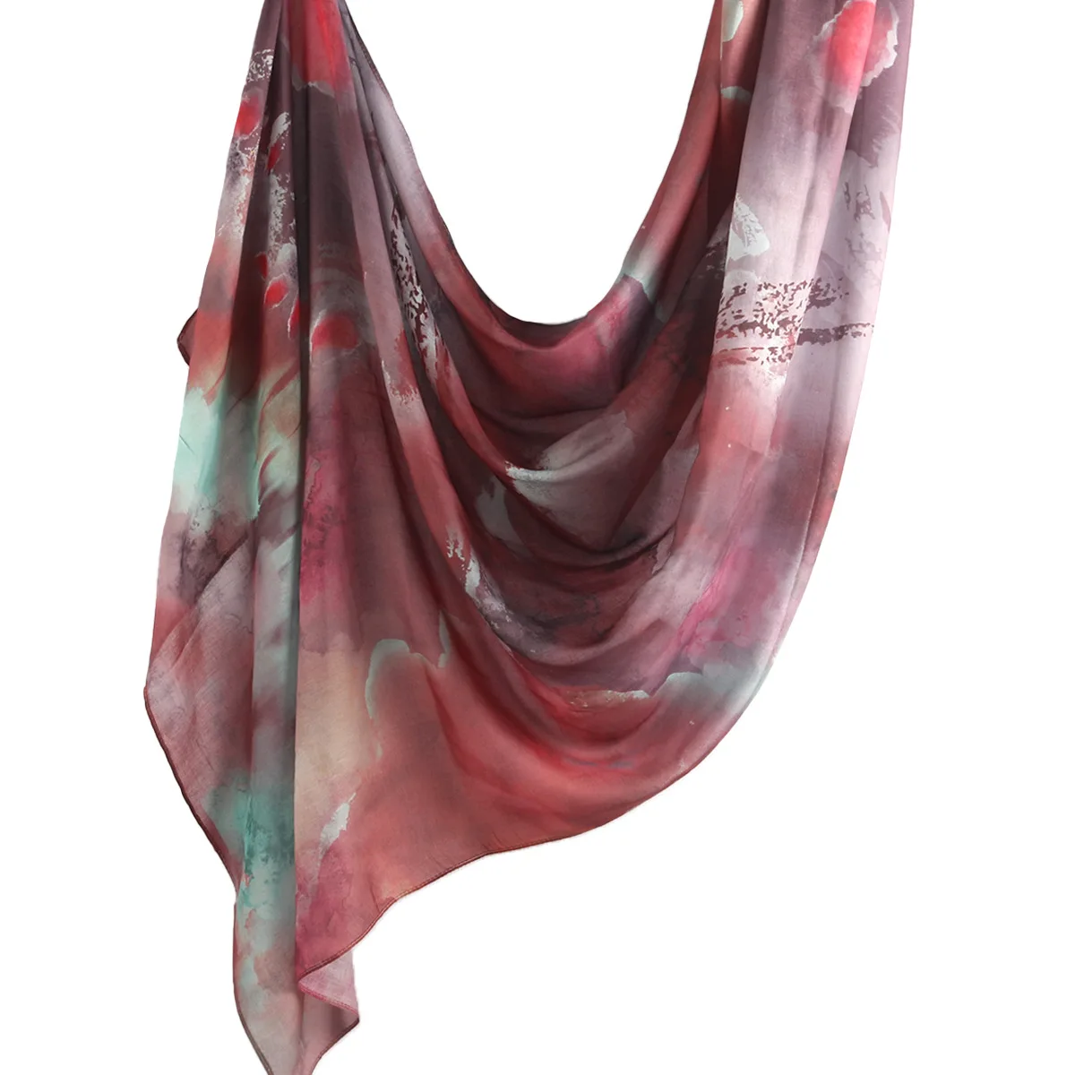 New Watercolor Painting Series Satin Polyester Cotton Watercolor Hijab Shawl  Ethnic 180*80 Muslim Arabic Printed Hijab Shawls