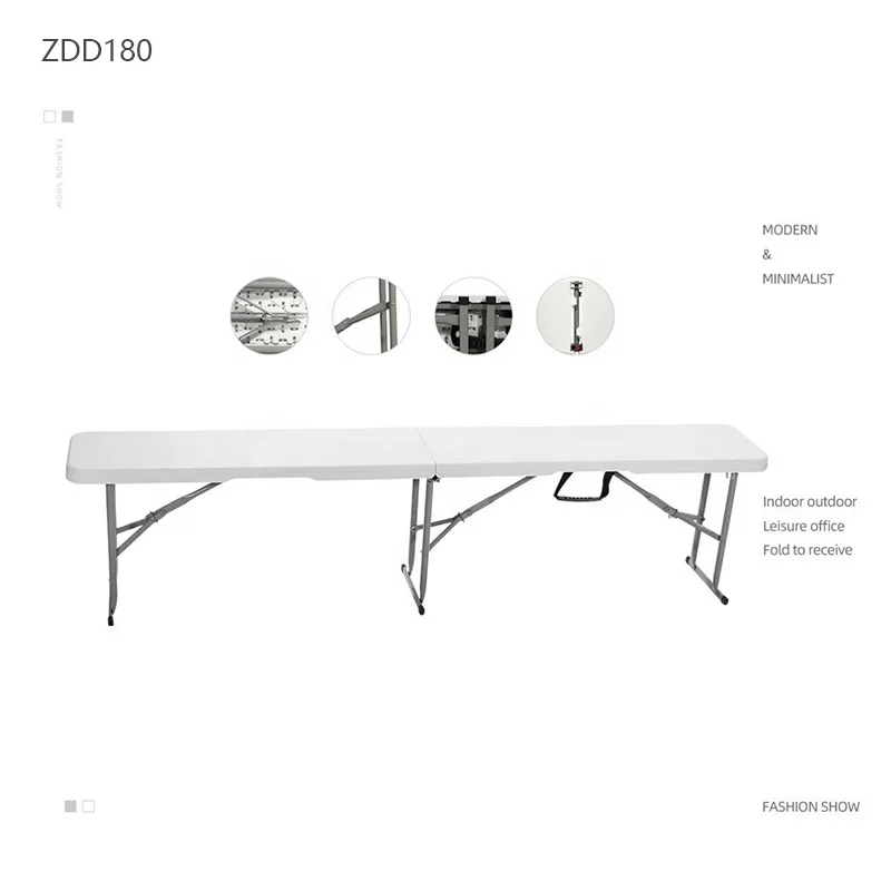 Wholesale 6ft Portable Picnics Chair Fold in Half White Plastic Bench Outdoor Rectangular White Folding Bench