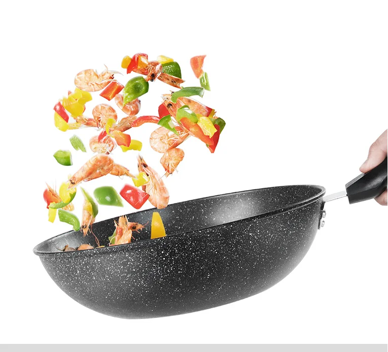 Household cook pan carbon steel cooking wok pan non-stick wok with lid