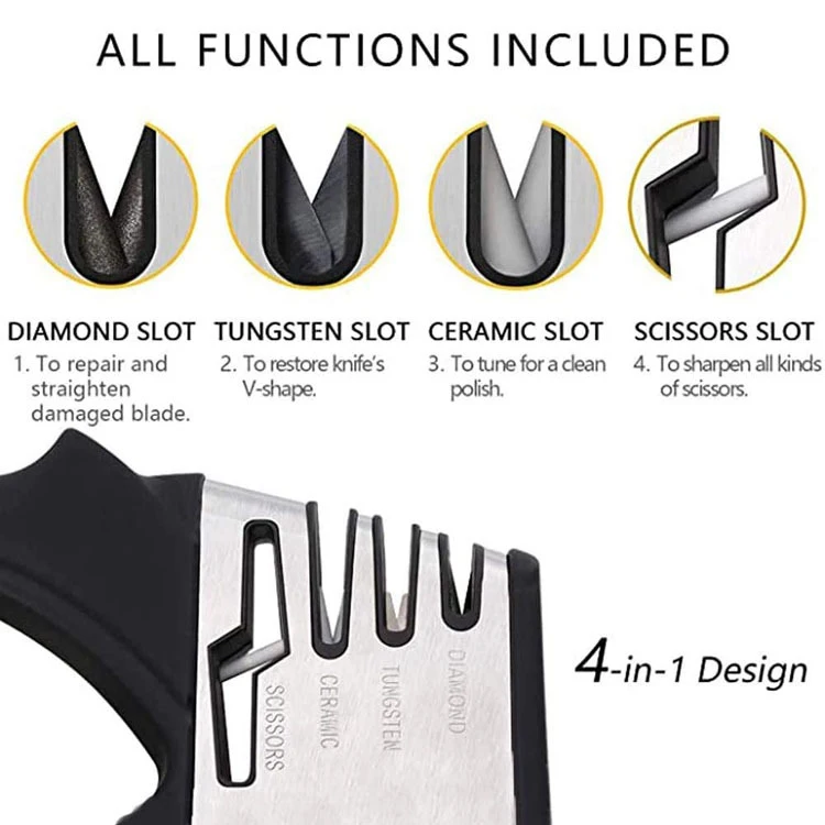 Hot Selling Kitchen Sharpener And Scissors Diamond Steel Sharpener Knife Black Knife Sharpener