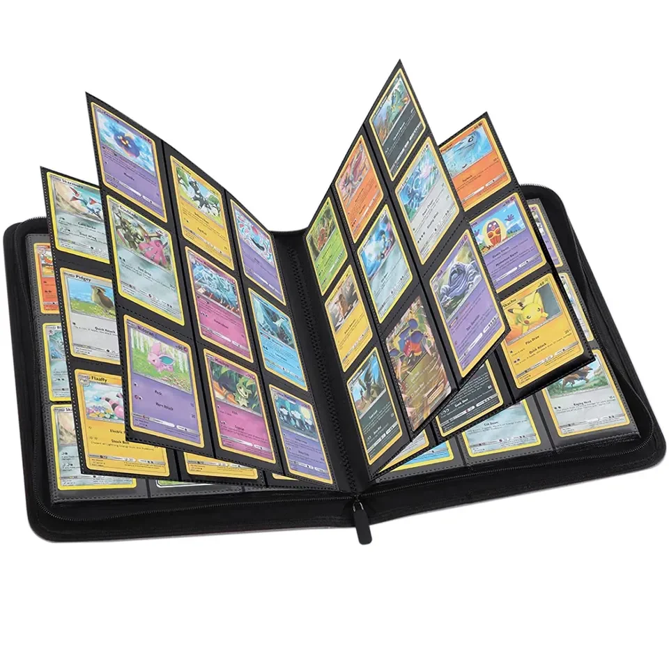 9 Pocket Pu Collection Album For Leather Pokemoned Trading Pcs Zipper Card Album Binder Trading Card Binder