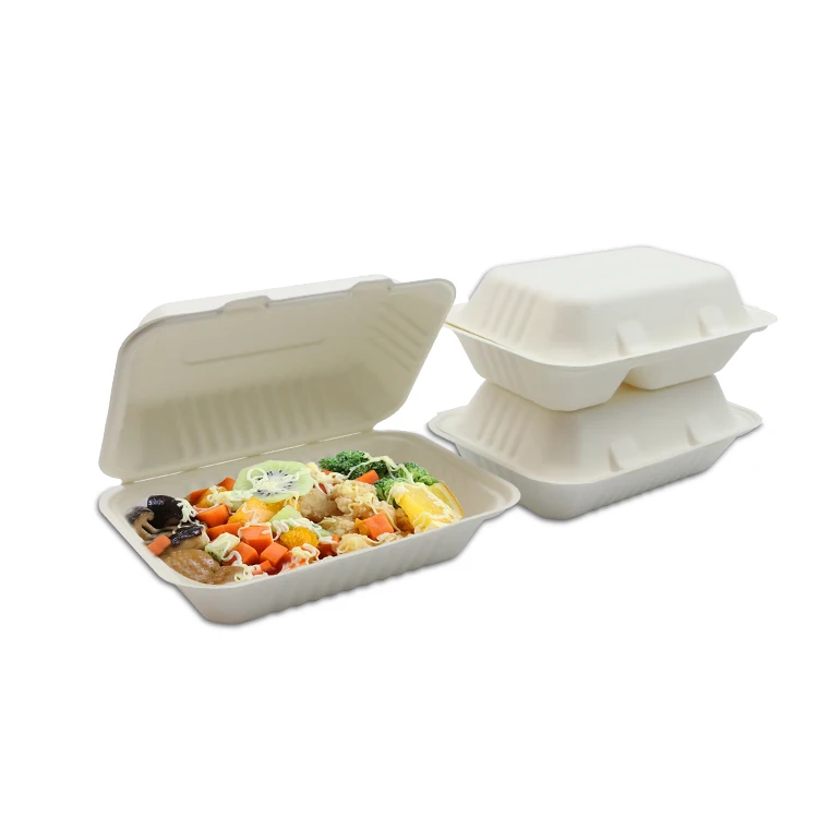 Clam Shell Disposable Takeaway Biodegradable Compostable Bagasse Food Packaging