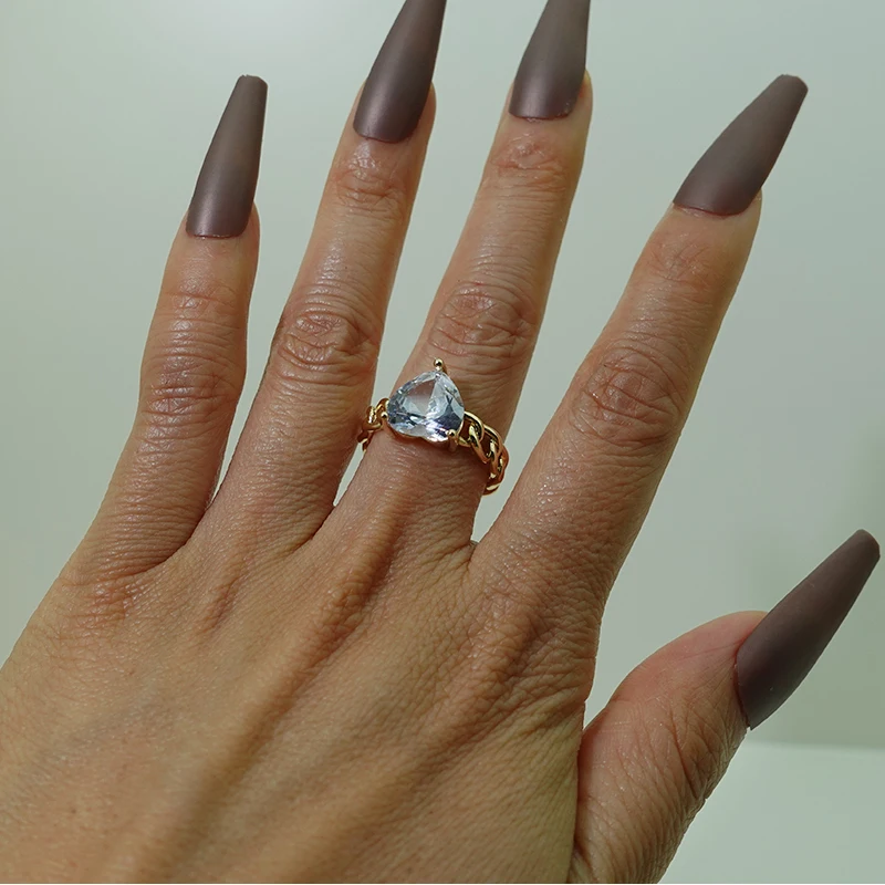 14k Gold Plated Heart Zircon Rings Twisted Rope Chain Rings Open Size Cuban Link Finger Rings