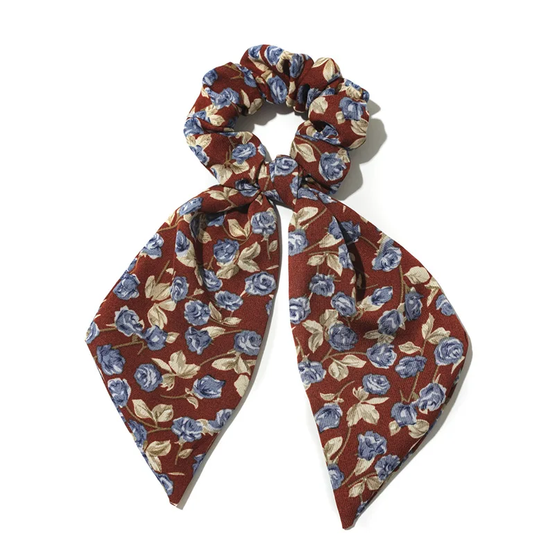 Wholesale Bohemian Summer Chiffon Fabric Designer Hair Ribbon  Bow Girls Bands Satin Scarf Scrunchies