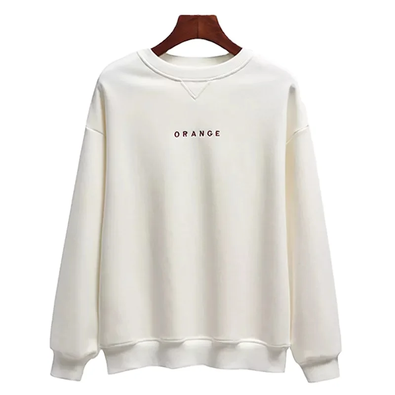 Customized Design OEM 100% Cotton Solid Custom Logo Embroidery Sweatshirt Women Wholesale Unisex Sweatshirt