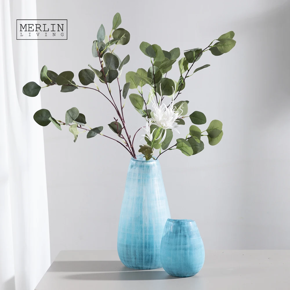 Синяя стеклянная ваза Merlin, Минималистичная хрустальная ваза с цветами, украшение для стола, стеклянное Хрустальное украшение