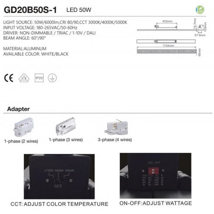 RONSE Mall Lighting Rail System Linear Track Led Supermarket Spot Down Light 50W Stop Stores Linear Track Led Light