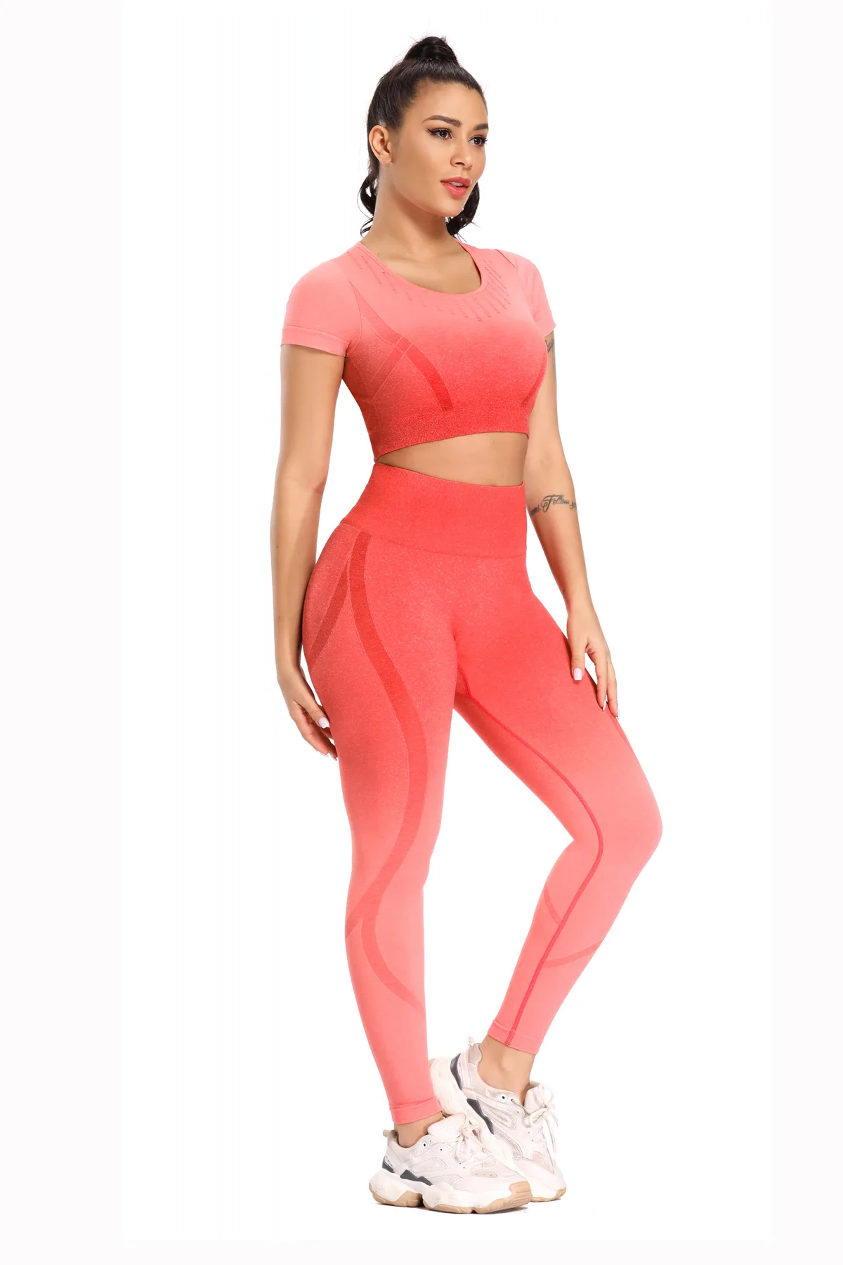 
2020 New Gradient Seamless Yoga Set High Waisted Workout Fitness Suit Sport For Women 