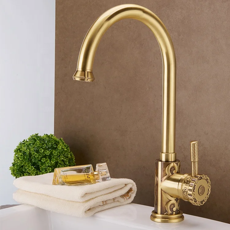 One hole commercial luxury brushed gold face basin tap faucet set
