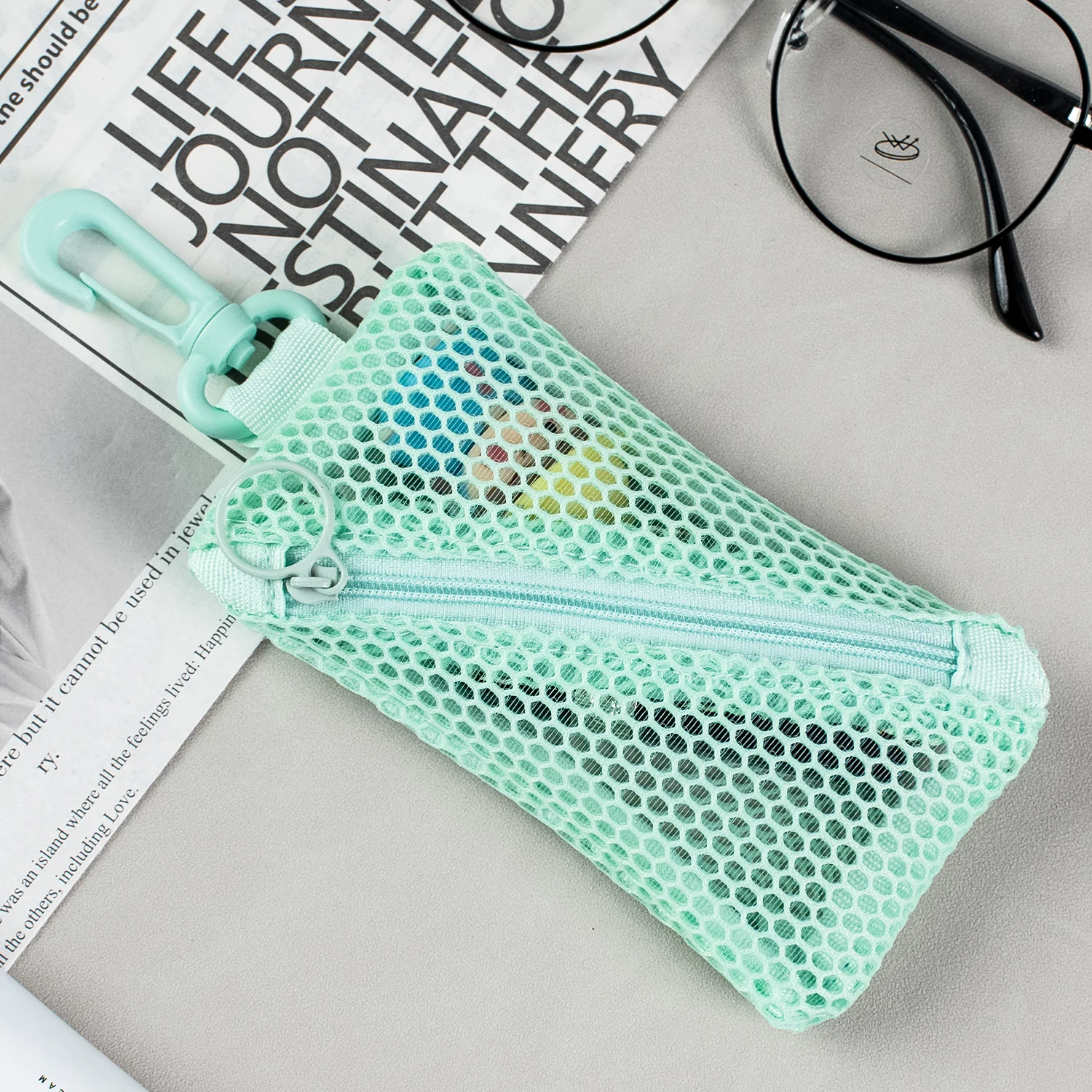 Custom Personalized Diagonal Small Zipper Coin Purse Mesh Lipstick Bag Keychain For Schoolbag Tote Bag Hanging Accessories