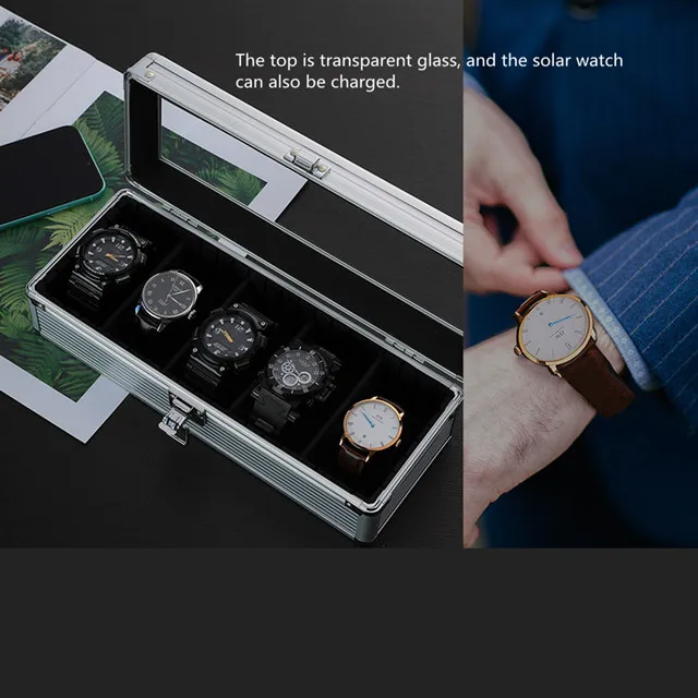  Nice Quality Glass Window Aluminum Alloy Jewelry Box With Multiple Compartments Case Watch Display Storage Holder