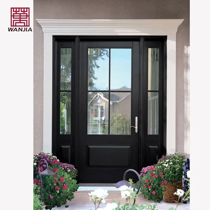 WANJIA Customized OEM ODM Latest Design Modern Wood Entry Door Paint Colors Solid Wood Front Door