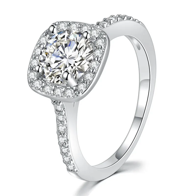 Emmaya Charm Luxury Baguette High Quality AAA Zircon Silver Engagement Rings Women Bridal Wedding Bands Jewelry Diamond Ring