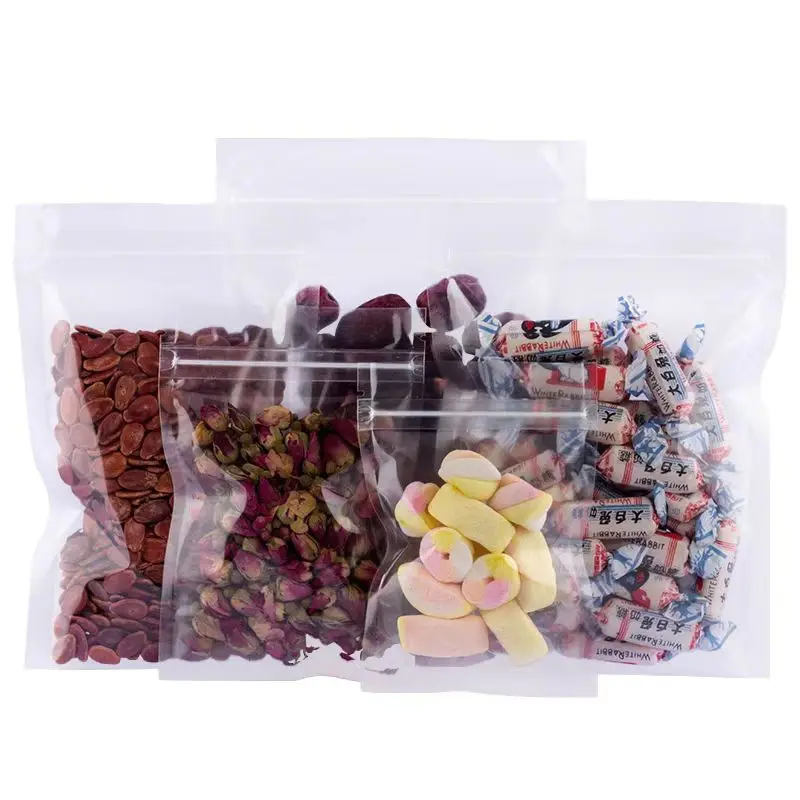 Resealable Clear Self Seal 3 Side Seal Holographic Ziplock Bag Doypack Transparent Plastic Snack Food Packing Bag With Zipper