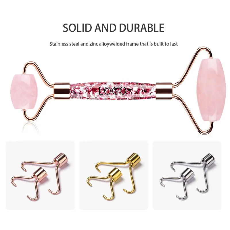 High Quality Face Massage Natural Resin Pink Jade Roller Gua Sha Set