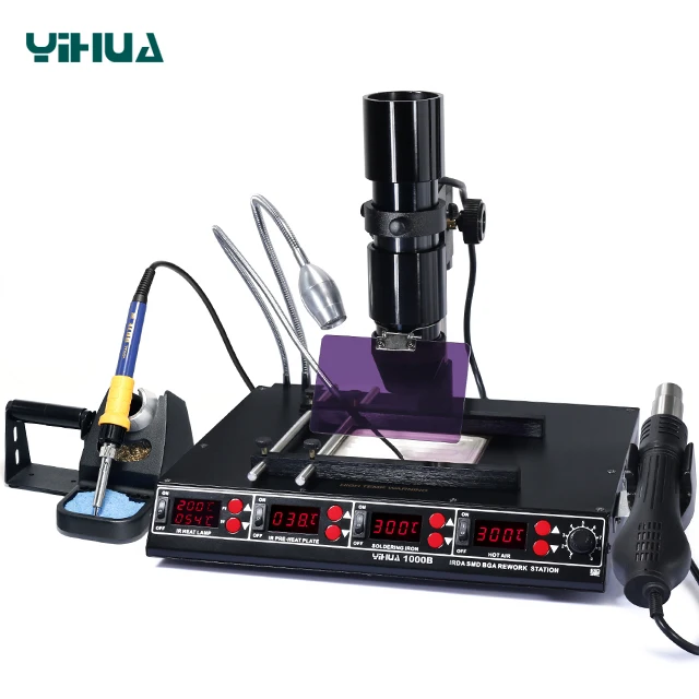  YIHUA 1000B 3 в 1 цифровой SMD паяльник сварки горячим воздухом паяльной станции предварительного нагрева оборудования BGA паяльная