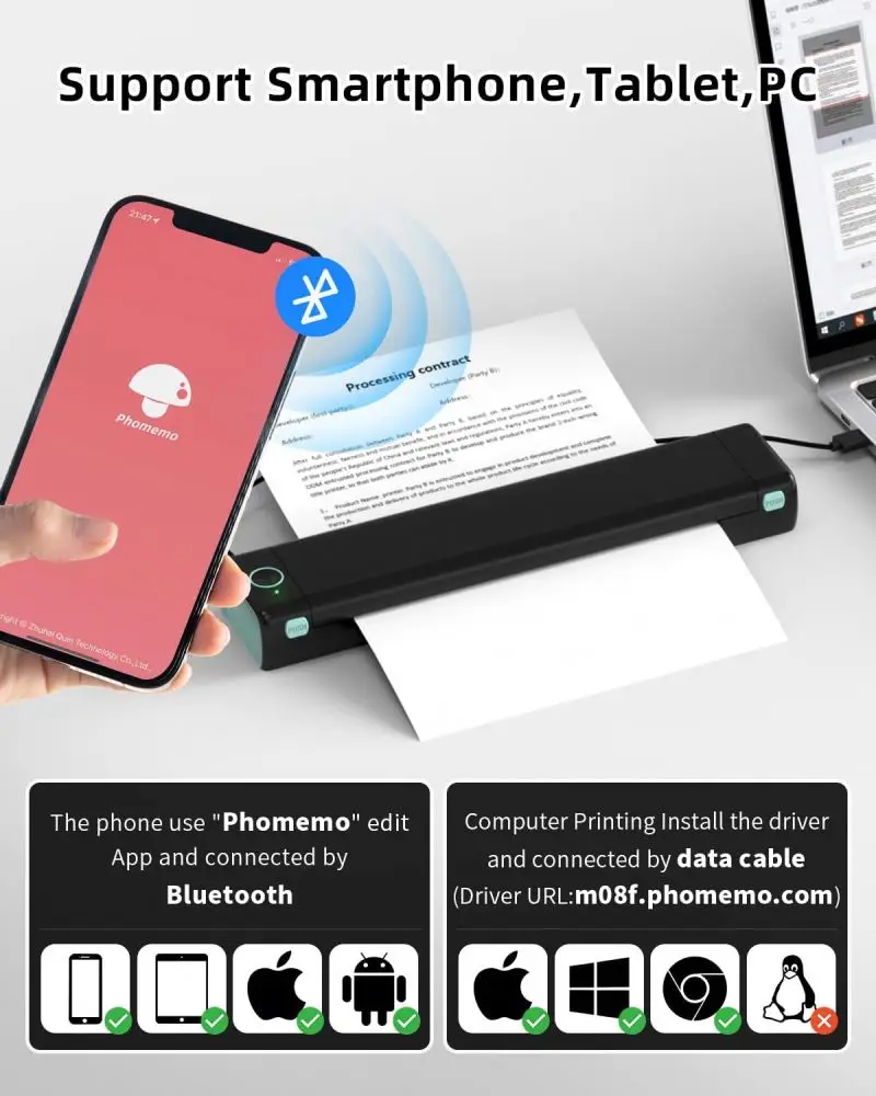 Phomemo M08F A4 portable thermal printer 300DPI blue tooth printer for Mobile Office work from phone students