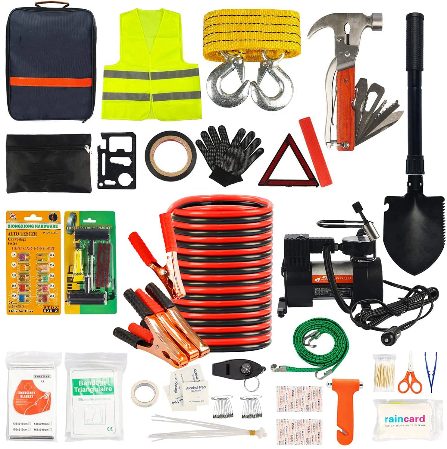 118 Pieces Automotive Safety Kits Roadside Assistance Emergency Kit Waterproof Survival First Aid Safety Kit