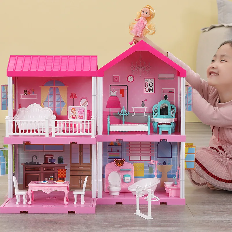 
2021New 2 floors doll house and high quality house toys for kids play house inside 