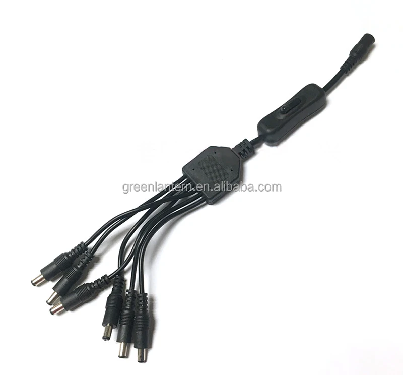 DC5.5*2.1mm Power Cord With Switch Female To 1 2 3 4 5 6 Male Plug Splitter Power Supply Adapter Cable with ON/OFF Switch 30cm