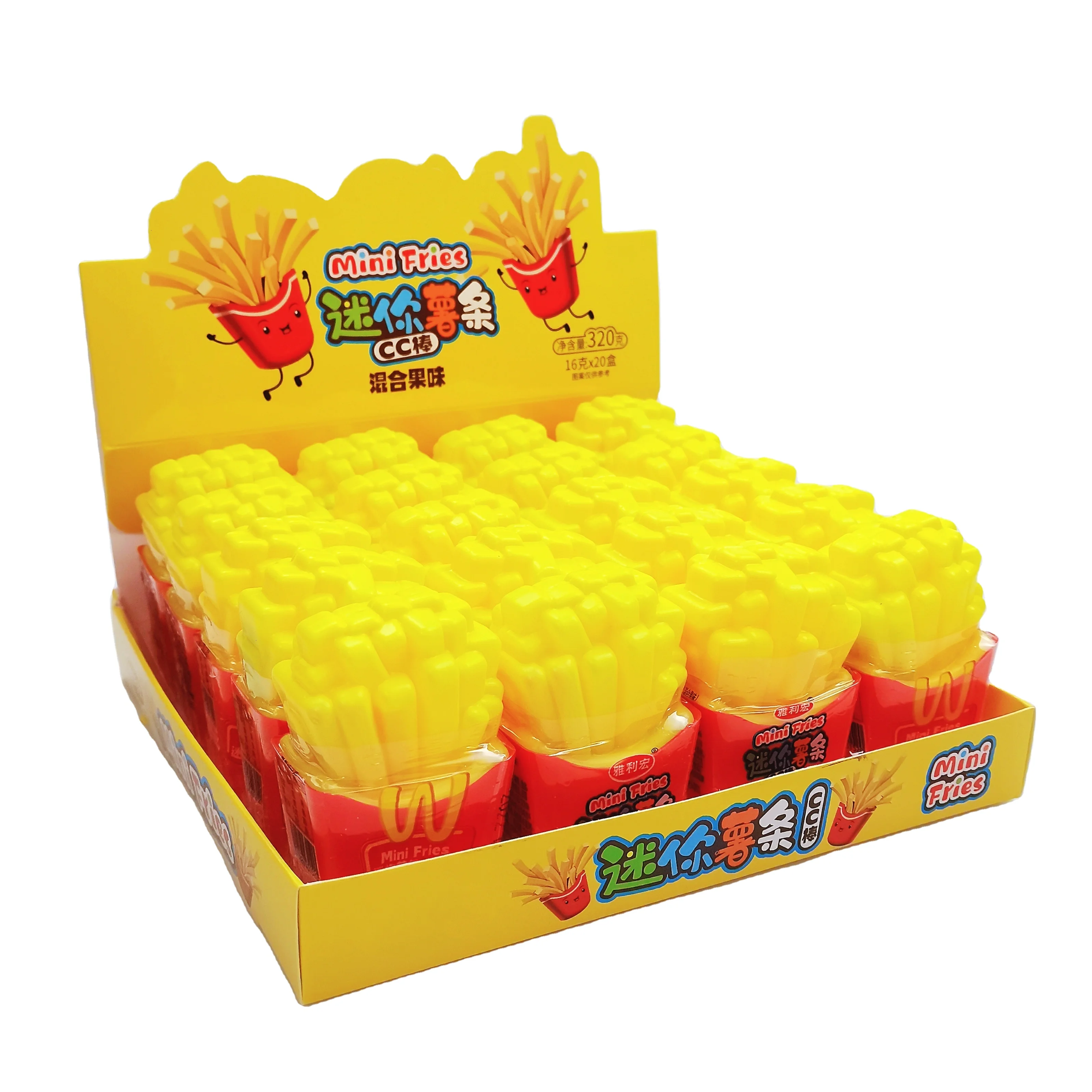 Wholesale OEM ODM 11G Halal Short Mix CC Stick Candy Fruit Flavor with Colorful CC Candy Stick in Box French Fries Shape