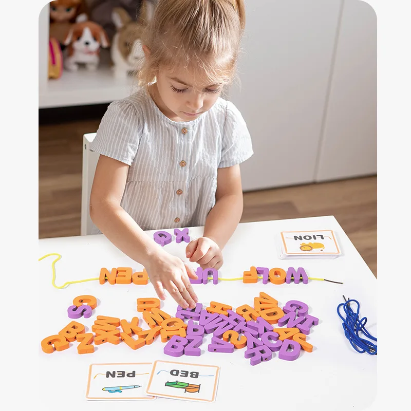 Montessori Wooden Alphabet Spelling Words Toy For Children 26 Letters Enlightenment Cognitive Early Educational Toy