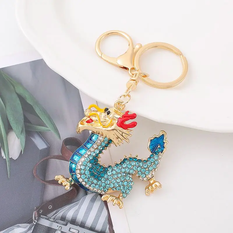 Wholesale Factory High Quality bling Rhinestone Originality Chinese Dragon keychain bag car charm Pendant keychain for Gift