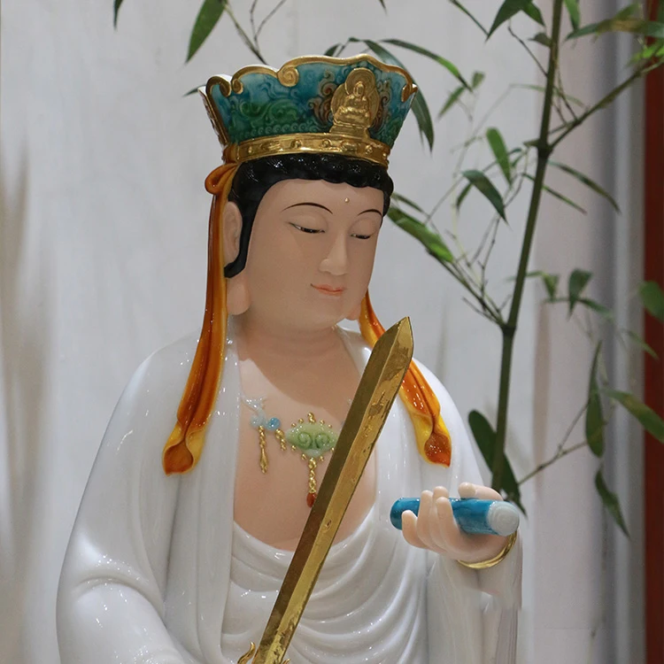 White marble jade Manjushri Bodhisattva Home Furnishing Buddha Decoration Manjushri Bodhisattva Sitting Statue