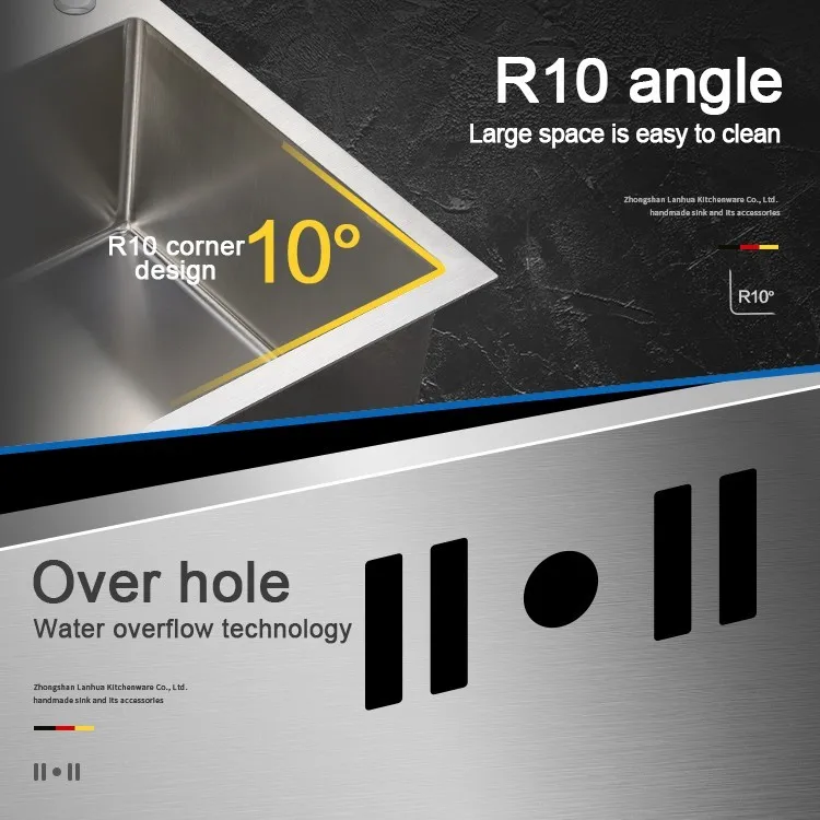 Holmine Customization high quality handmade Double Bowl 304 Stainless Steel Kitchen Sink for kitchen