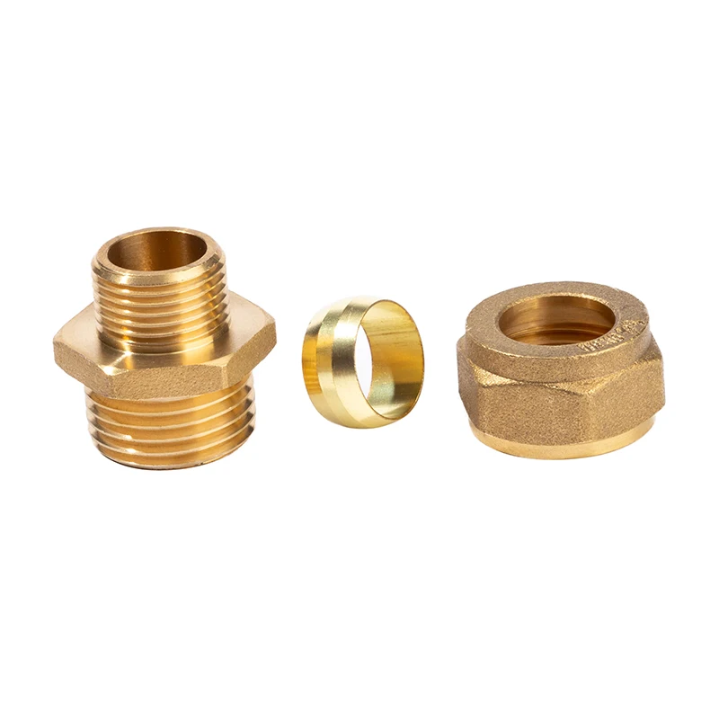Forged Brass Biconical Fitting With Brass Ring Brass Pipe Connector Copper Fitting Reducing Straight