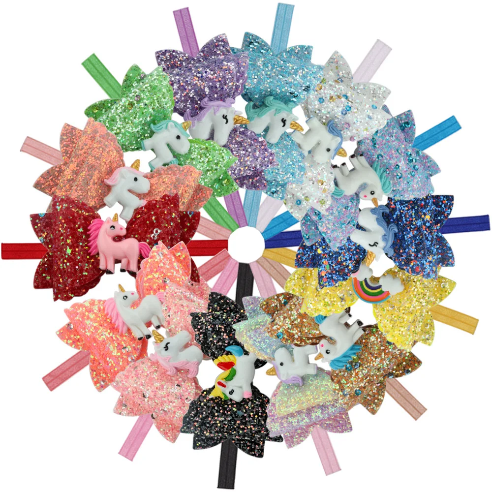 Cute Hair Accessories Shallot Powder Princess Elastic Headband Sequin Bow Unicorn Headband