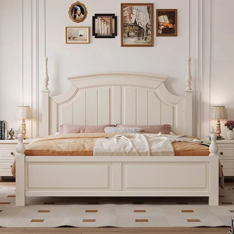Каркас кровати с изголовьем кровать из массива дерева размера «Queen-Size» деревянная полноразмерная совместимая матрасом всех типов