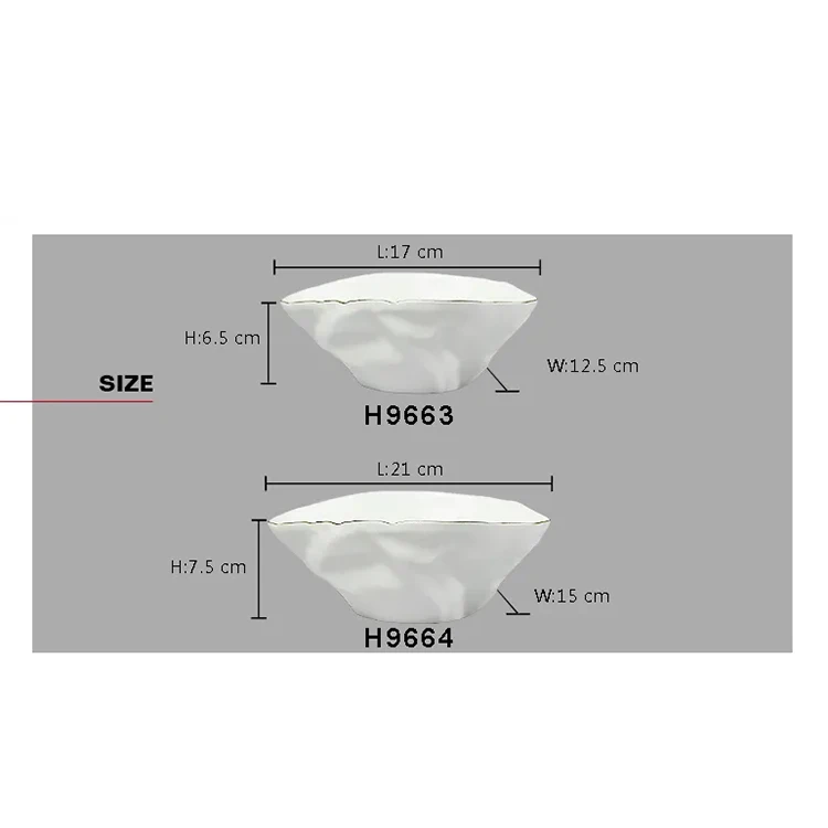 Unique shape design serving bowls white ceramic bowl gift set european bowl with gold rim