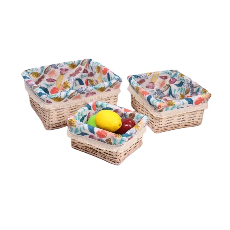 Willow Storage Baskets Laundry Cabinet Woven Wicker Cube Basket With Liner Closet