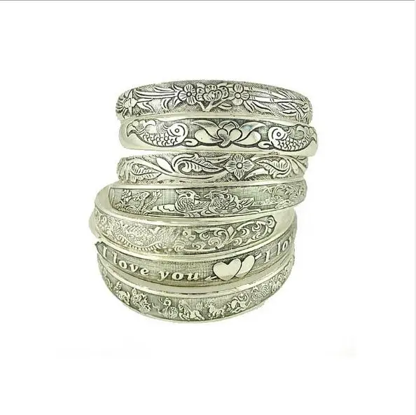 
Tibetan Silver color Lightweight Open Cuff Bracelet Carved Multi Designs Vintage Style Bracelet for Women 