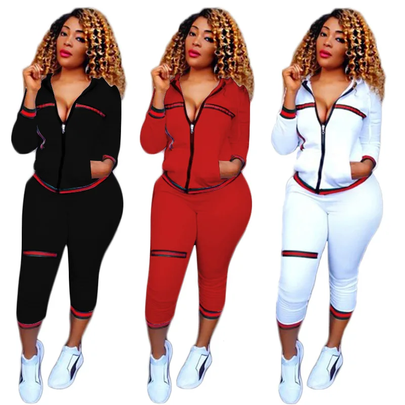 Women Zip up hoodie custom Side Striped tracksuit Custom Women Tracksuit with logo 2 Piece tracksuit set women Top And Pants Set