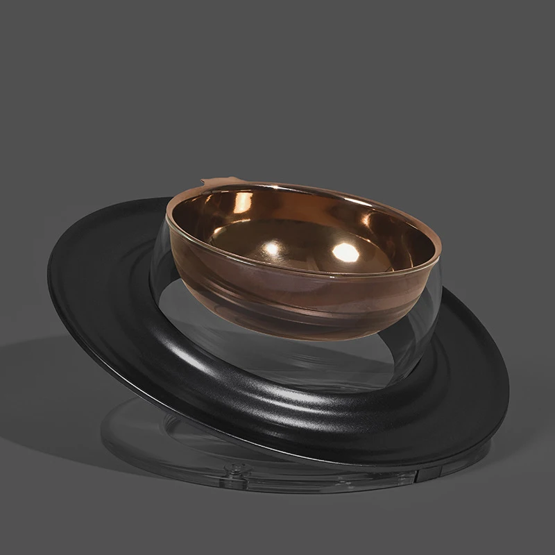 MewooFun Cat Bowl Stainless steel protects the cervical spine Glass bevel double bowl(Golden&Black)