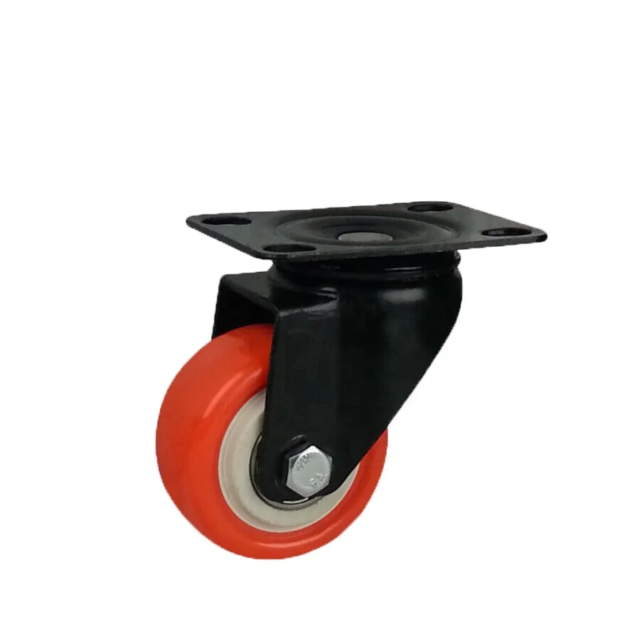 DLPO caster 50mm fixed plate black polyurethane castor wheel with bearing