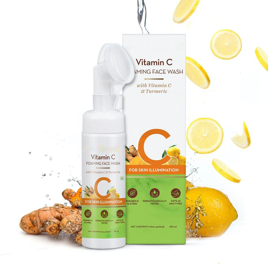 Private label brightening vitamin c turmeric facial foaming cleanser face mousse wash