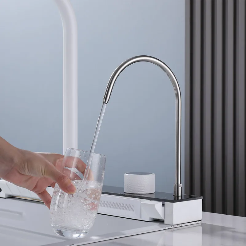 Multifunction 304 Stainless Steel waterfall rainfall faucet kitchen LED Digital Display faucet Flying Waterfall Kitchen Sink set